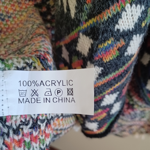 Poncho Sweater Womens One Size Fringe Southwest Boho Aztec Cape Tassels - Picture 3 of 7